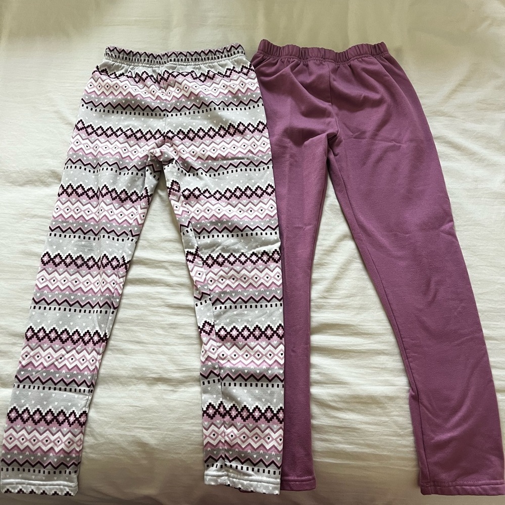 Fleece lined Derek Heart Pink and Patterned Kids Leggings Set